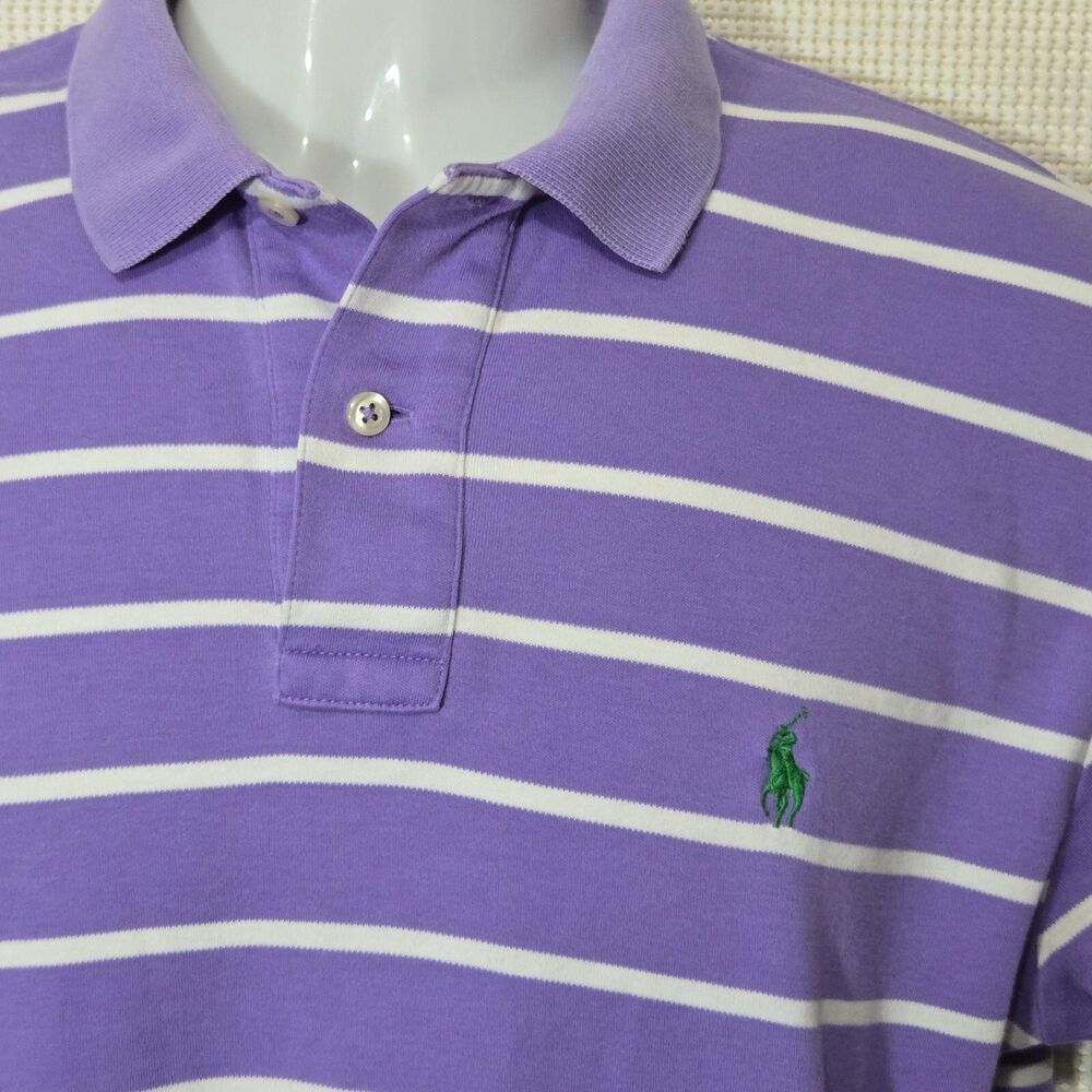 Polo Ralph Lauren Polo Shirt Mens Small Purple White Striped Green Small Pony - Picture 4 of 10